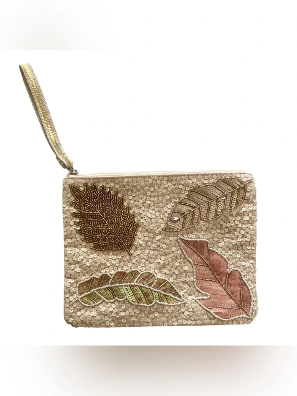 America & Beyond Rose Gold Garden Hand-Beaded Embellished Clutch Pouch